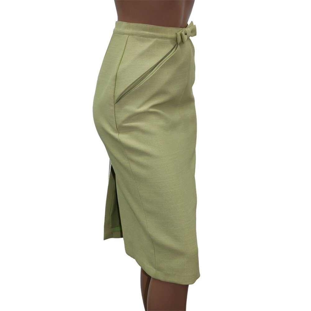 KOZA COLLECTION Vintage Sage Green High Waist Pencil Skirt Bow Detail XS - Picture 4 of 5